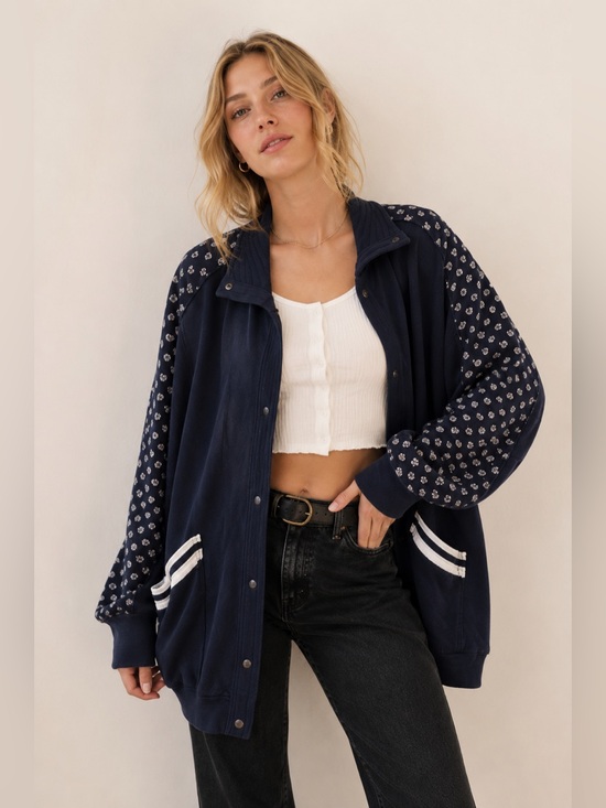 Free People Jackets & Blazers - Free People Heritage Track Jacket Blue Women’s Large Preppy Oversized